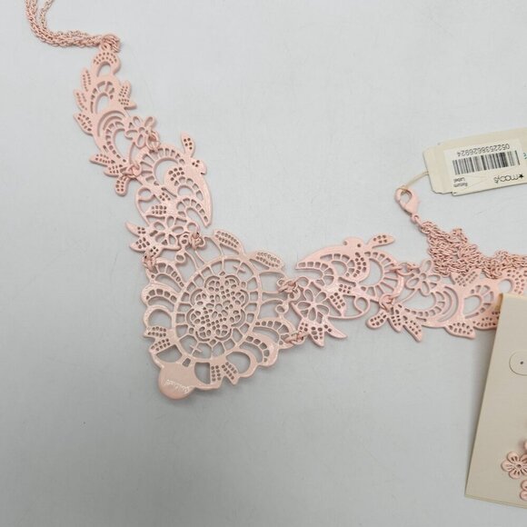 M. Haskell Pink Enamel Floral Statement Necklace Drop Earrings Jewelry Set - Picture 9 of 9